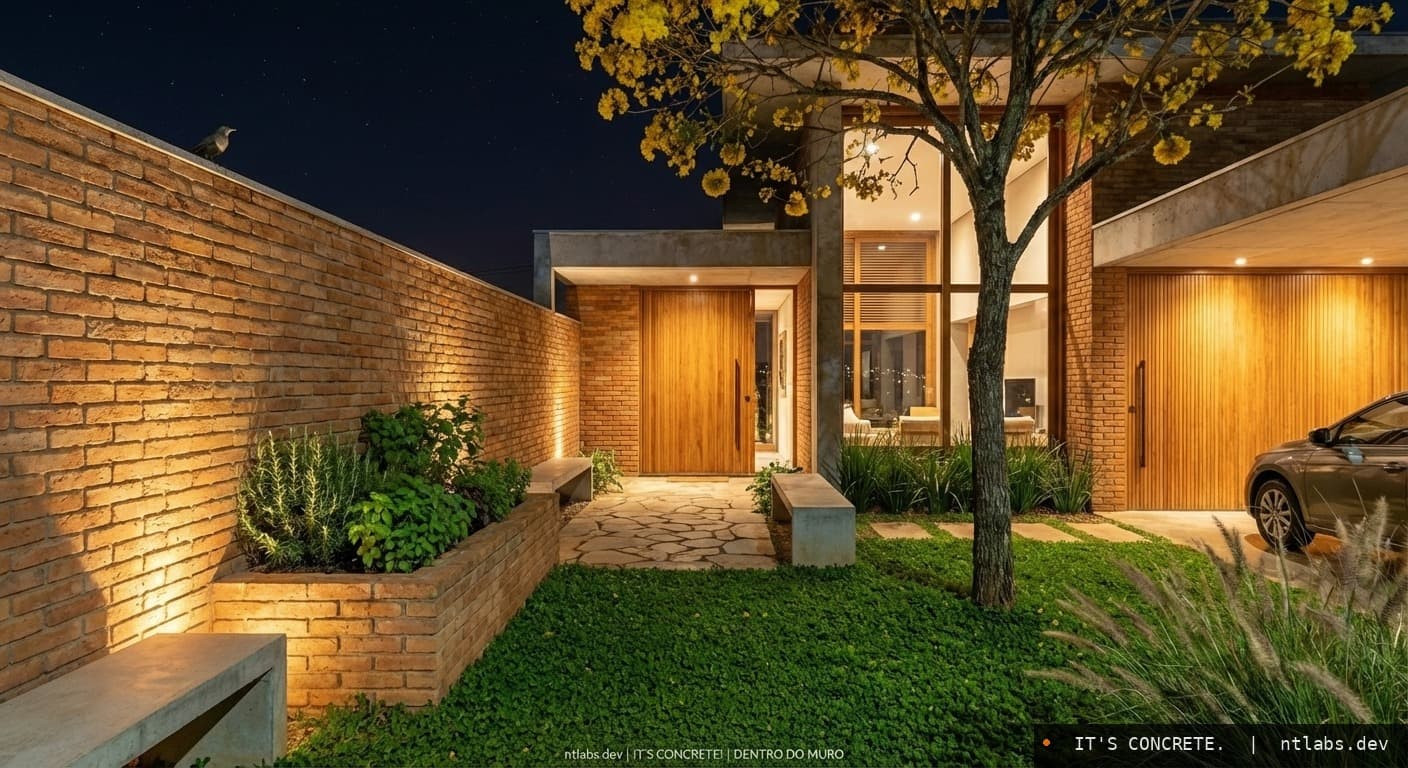 Jardim entre o muro e a casa