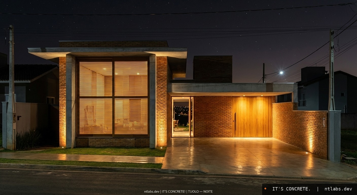 Fachada de tijolo à noite